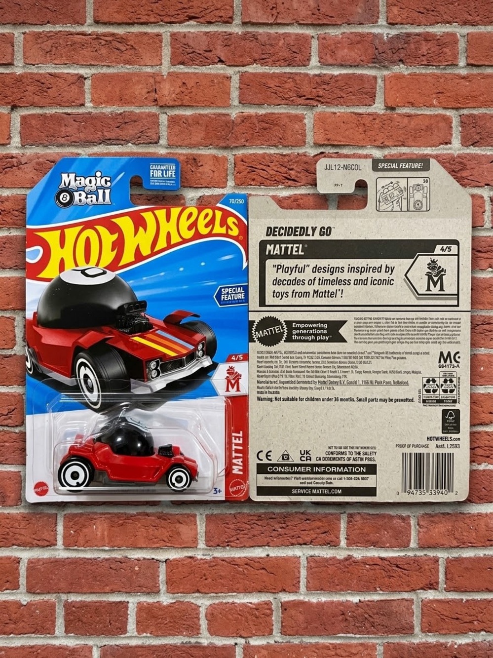 Mattel Hot Wheels Red with Black & Yellow Magic 8 Ball Racer